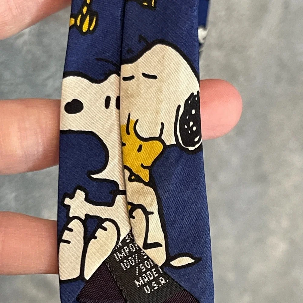 Vintage Peanuts Men Pals Snoopy Woodstock Emotions 90s Silk Neck Tie Cartoon